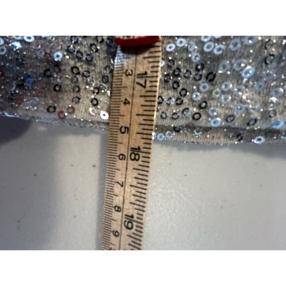 Express Silver Sequin Sleeveless Dress With Deep V-Back & Elastic Waist, Medium - Picture 4 of 6